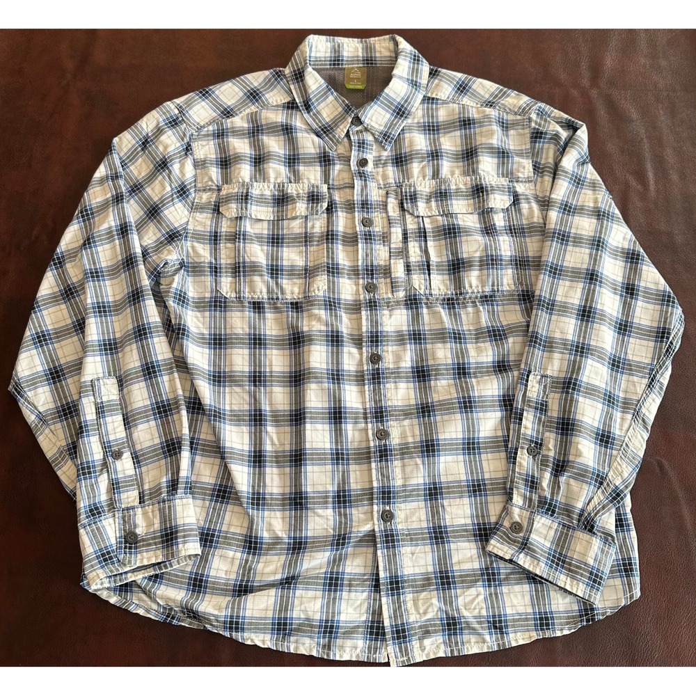 Alpine Design Tech Series Mens Large Blue Plaid Hiking Fishing Button Down Shirt